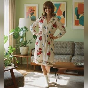 {Adolph Schumann for Lilli Ann} Vintage 70s Gant Gaither Art Print Silk Dress